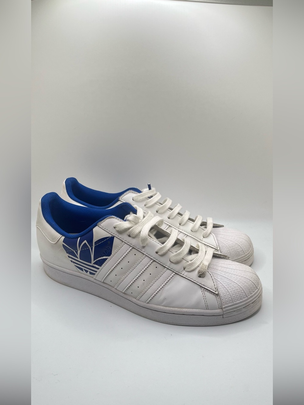 Men”s adidas Superstar Trefoil Print - Royal Blue. White Sneakers Size 12